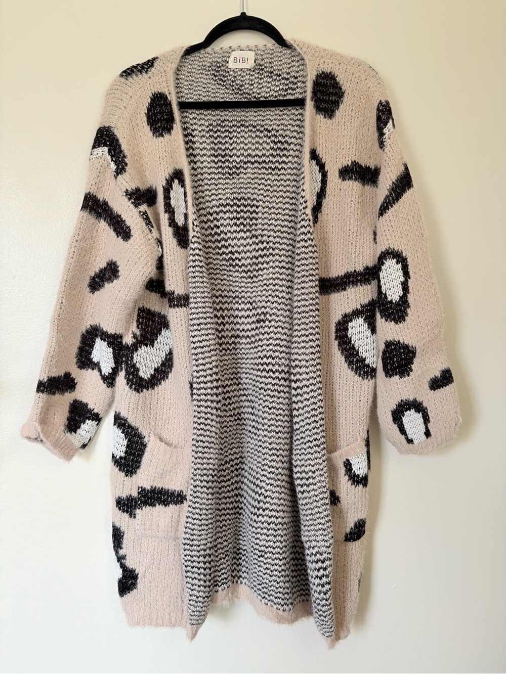 BiBi Tan Leopard-Print Open Front Cardigan Size Large